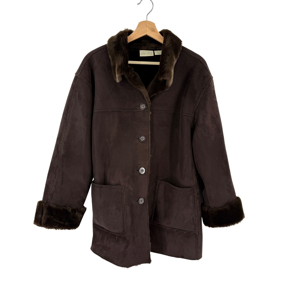 St. John's Bay Faux Fur Coat Brown Small Vintage Winter Outerwear Academia Chic